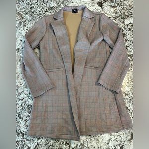 Large Plaid WAVE Coat Blazer Long Sleeve Neutral Tan Beige Womens